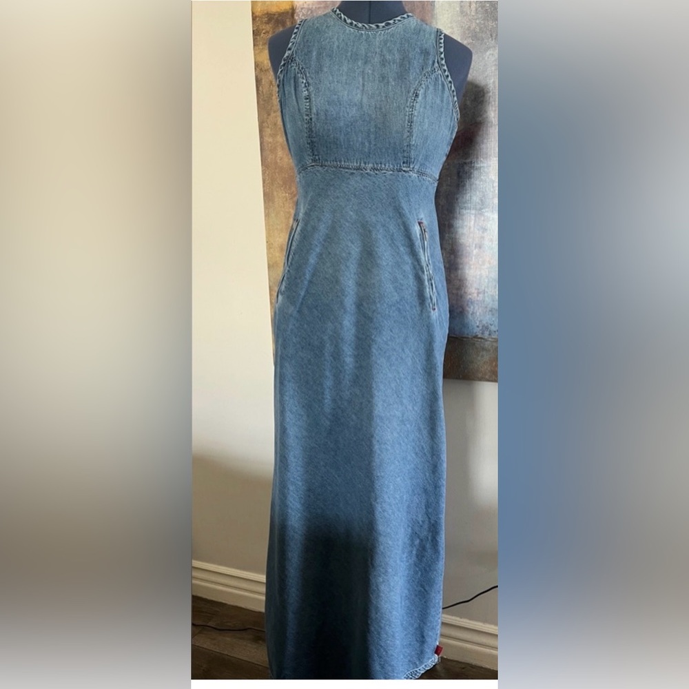 HP🌹🌹🌹Y2K Authentic Esprit Denim Racerback Dress Coachella Ready - Picture 5 of 5